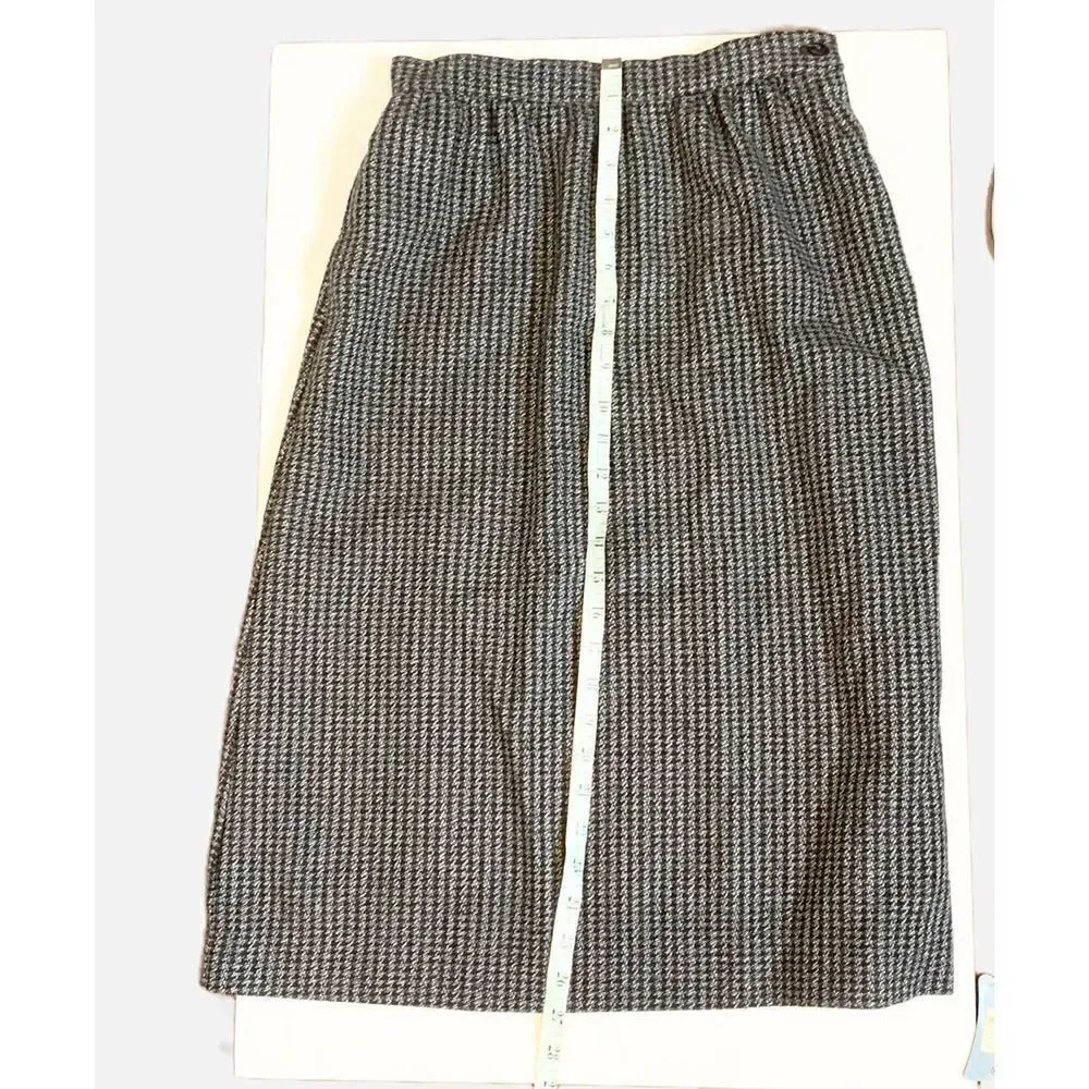 Vintage Sag Harbor Grey Houndstooth Plaid Wool Midi Pencil Skirt Women’s Size 0